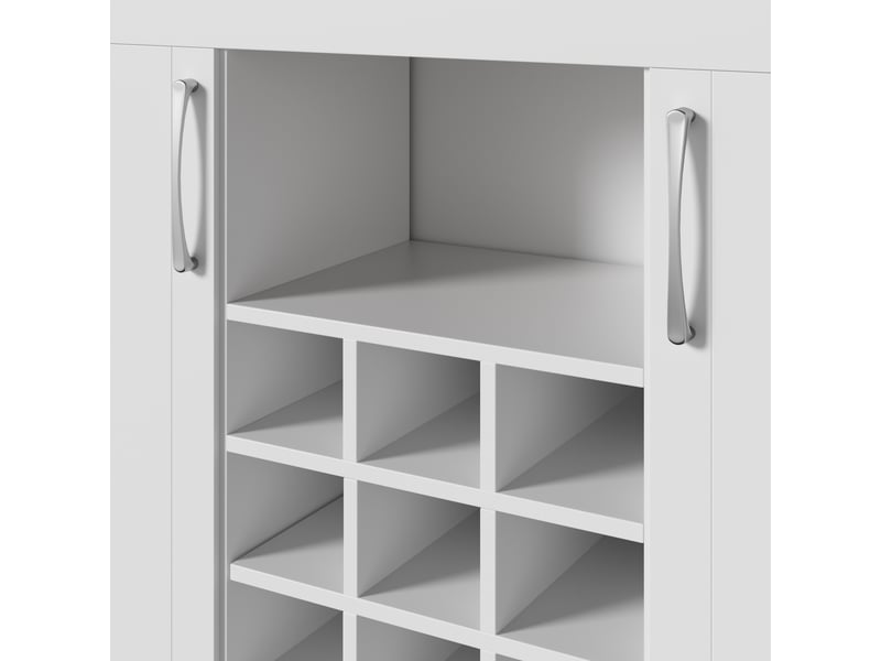 Buffet de cuisine 175cm, meuble vaisselier avec portes vitrées et étagère à vin, rangement cuisine blanc et bois naturel - Conforama R