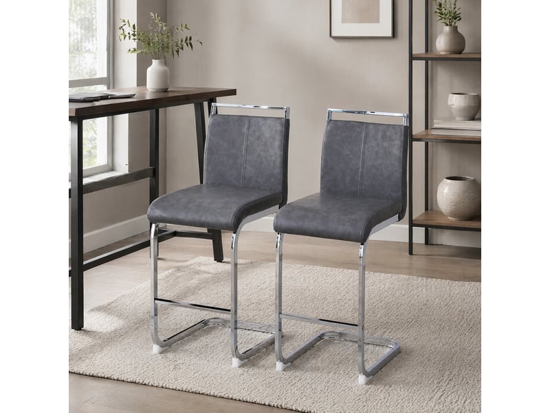 Tabourets de bar lot de 2 avec repose-pieds - lpospi - assise rembourrée, pu - gris foncé, métal argenté - Conforama C