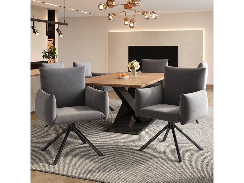  Lot de 6 chaises de salle à manger,60x60x88 cm,pivotantes 360°,velours,gris  - Conforama B