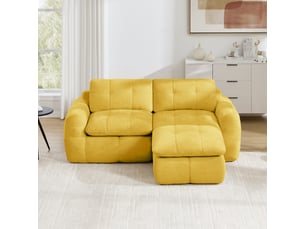Canapé d'angle compressé réversible fixe <strong></strong> <strong>Fay Lum</strong> 2 places Tissu jaune