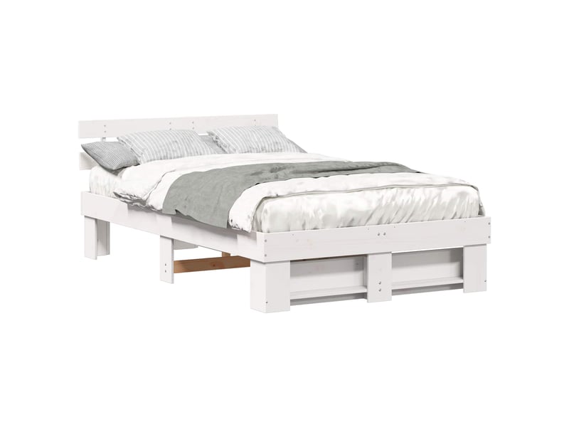  Lit double- lit adulte -  cadre de lit avec tête de lit blanc 120 x 200 cm pin massif  - Conforama A
