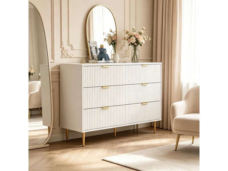  Commode de chambre - commode à 6 tiroirs, meuble de rangement moderne pour chambre à coucher, 120 x 40 x 76.5 cm, blanc  - Conforama A