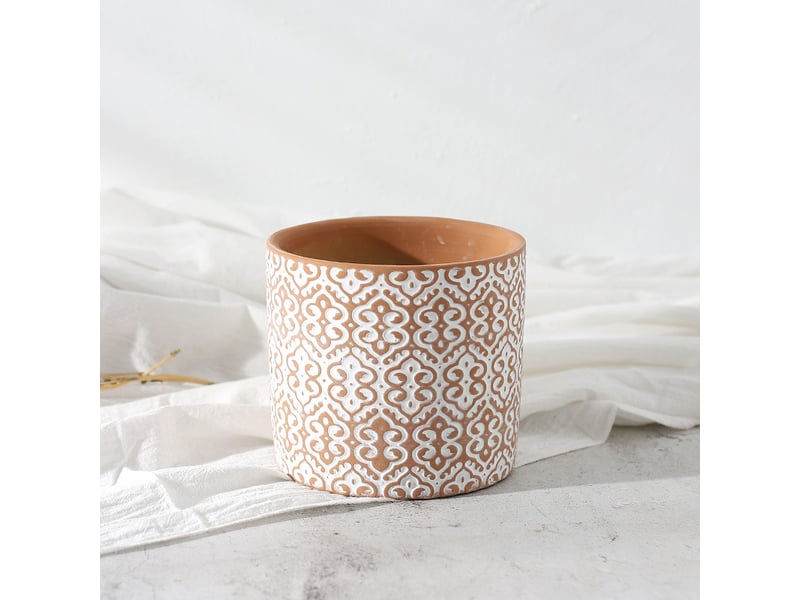  Lot de 3 pots de fleurs bohème en terre cuite rouge – cache-pots décoratifs en céramique pour intérieur et extérieur  - Conforama E