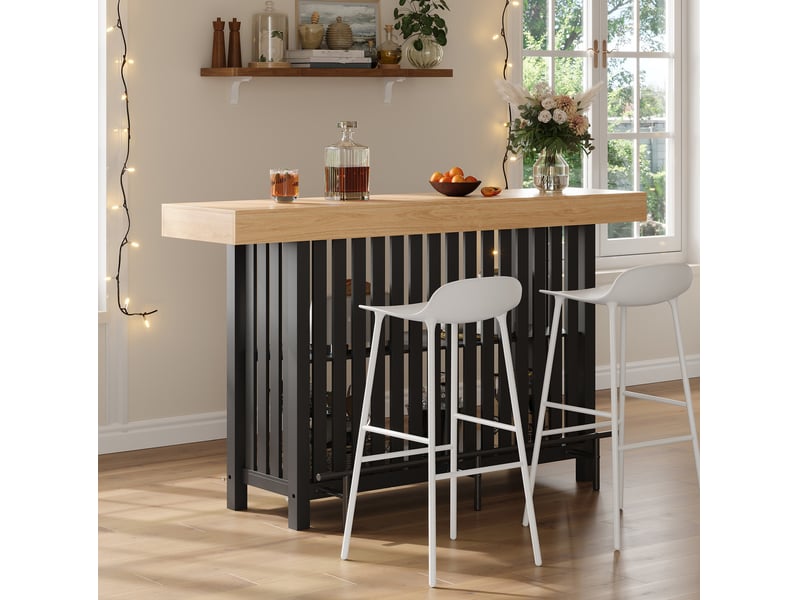 Table de bar 160x40x105 cm avec repose-pieds et 2 étagères noir effet bois - Conforama E