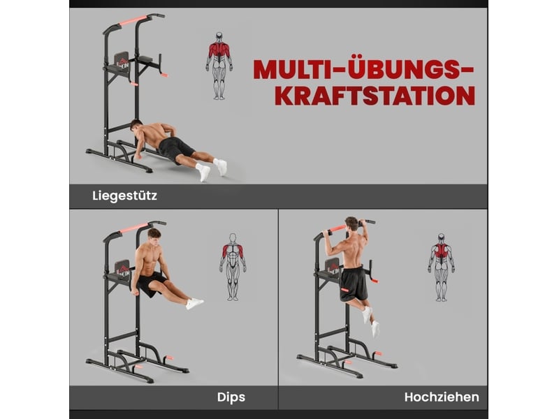  Tour de musculation réglable rouge et noire avec barre de traction et station dips, pour s'entraîner chez vous  - Conforama D