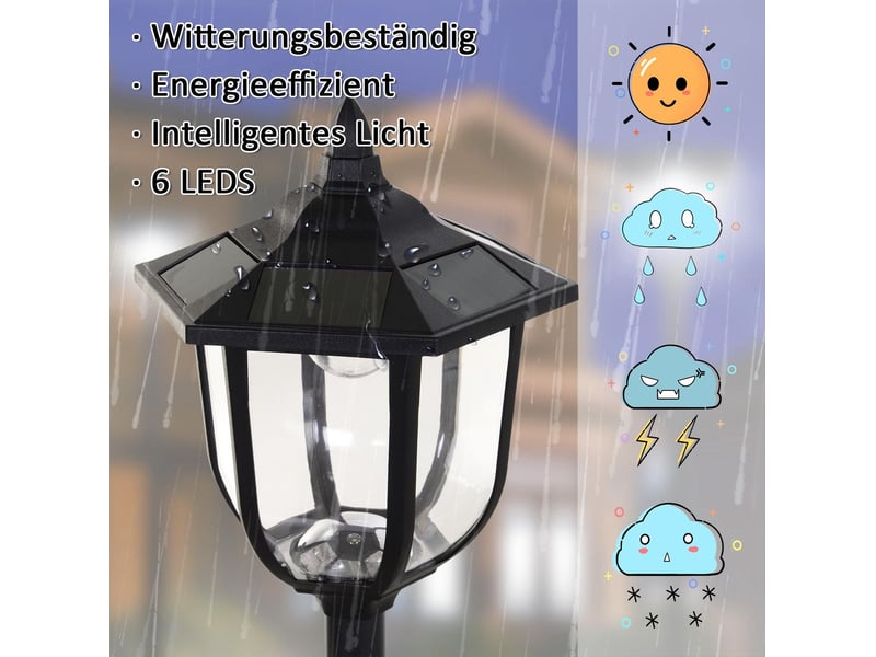 Lampadaire solaire de jardin led ø26,5 x h177 cm noir en plastique, 6 led ip44, pour jardin et terrasse - Conforama E