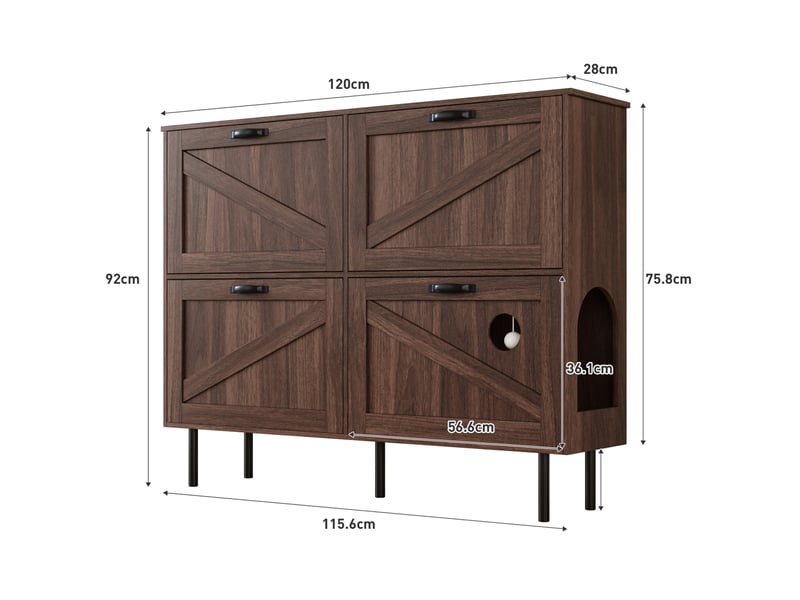  Meuble à chaussures 120x28x92 cm, meuble d'entrée, rangement pratique, portes et étagères, aggloméré, couleur noyer  - Conforama C