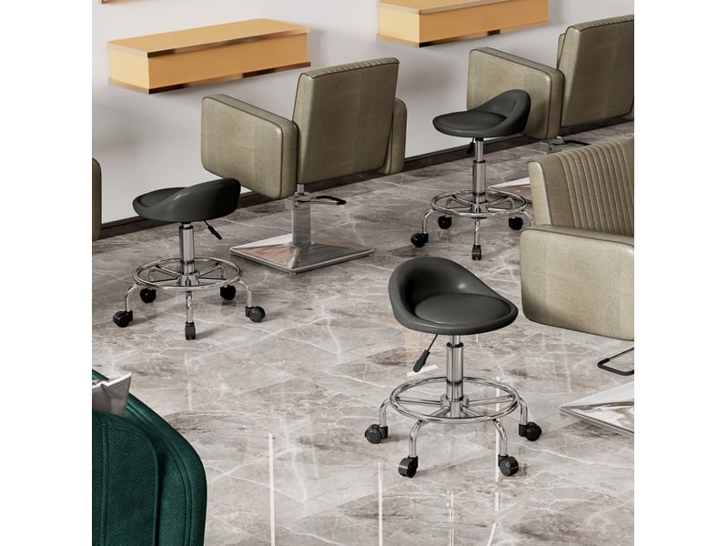  Tabouret de travail 33x37x49-65 cm à roulettes réglable, pivotant à 360°, avec dossier, pour bureau, similicuir noir  - Conforama B
