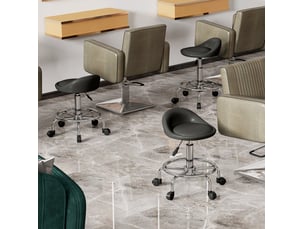 Tabouret de travail 33x37x49-65 cm à roulettes réglable, pivotant à 360°, avec dossier, pour bureau, similicuir noir