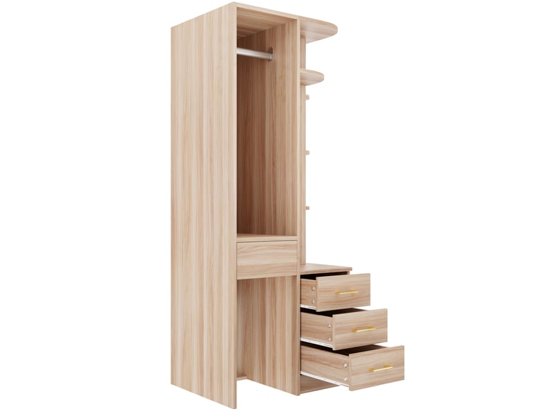 Armoire chambre penderie 70x55x175 cm - étagères, tiroirs et espace de rangement ouvert - bois naturel - Conforama E