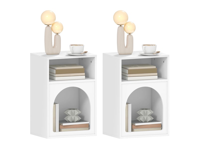  Lot de 2 tables de chevet, table de nuit avec compartiments ouverts, design arqué, 40 x 30 x 60 cm, blanc  - Conforama A