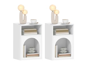 Lot de 2 tables de chevet, table de nuit avec compartiments ouverts, design arqué, 40 x 30 x 60 cm, blanc