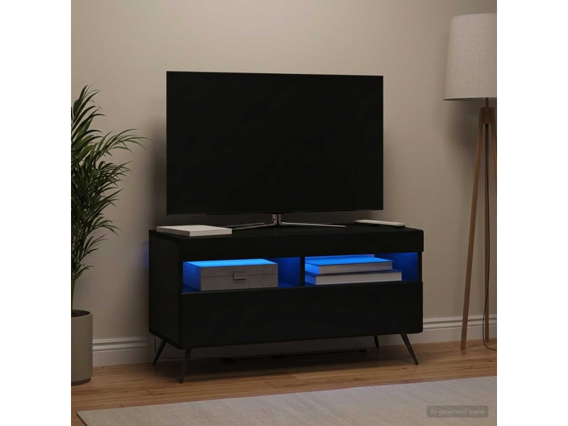 Meuble tv - banc tv - meuble de rangement led noir bois d'ingénierie - Conforama B