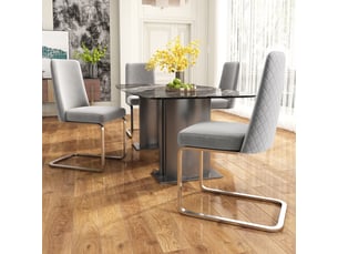 Chaise de salle à manger lot de 4 à dossier capitonné  - pieds en métal, velours gris et argenté