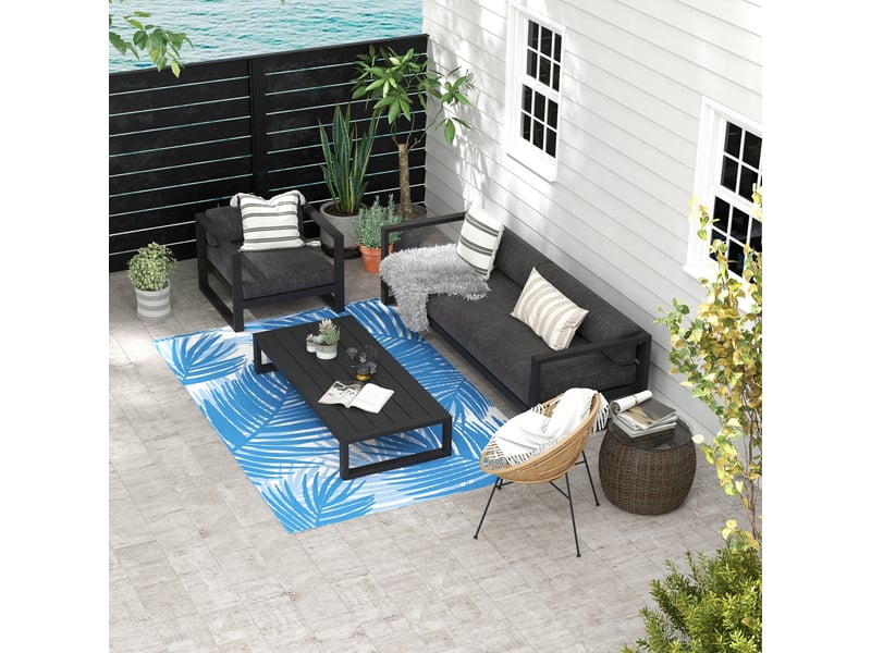  Tapis de camping double face bleu, idéal pour la pelouse, le salon et la terrasse (182 x 274 cm)  - Conforama E