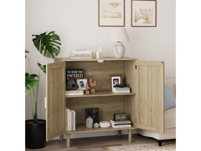  Armoire de rangement en rotin à deux portes de 80 cm, idéale pour le salon, la salle à manger ou l'entrée, marron  - Conforama D