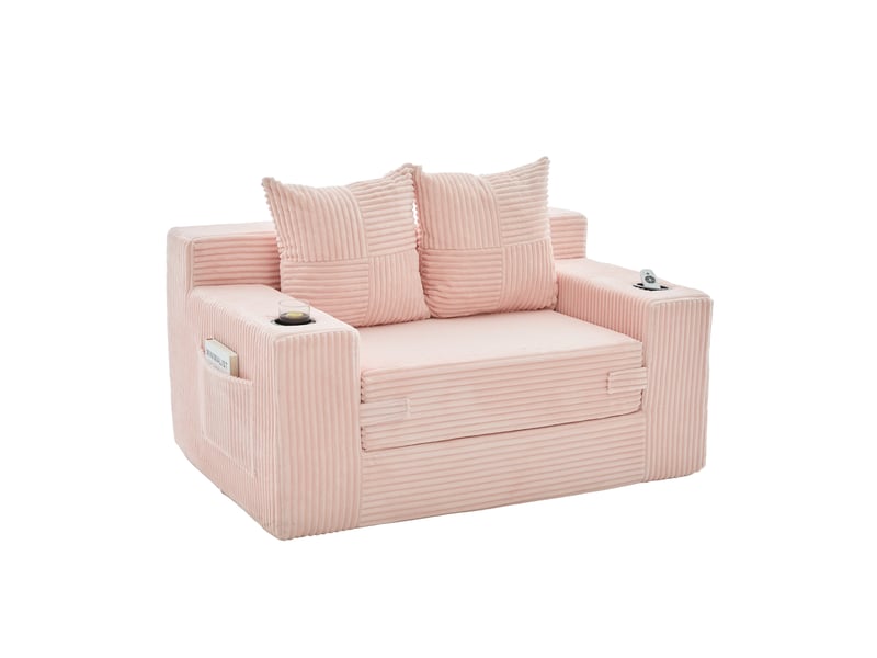  Canapé-lit deux places avec deux coussins et un porte-gobelet - rose  - Conforama A
