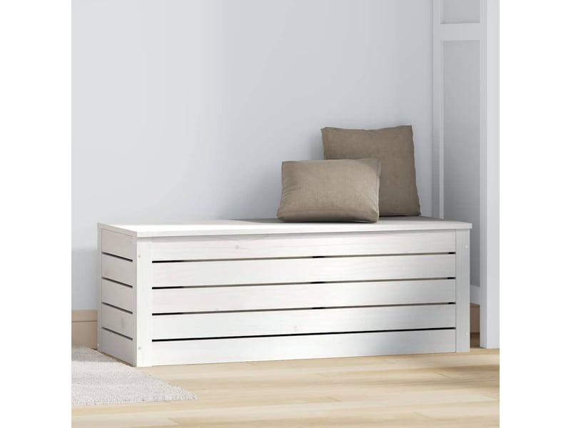  Boîte de rangement, coffre de rangement blanc 89x36,5x33 cm bois massif de pin  - Conforama C