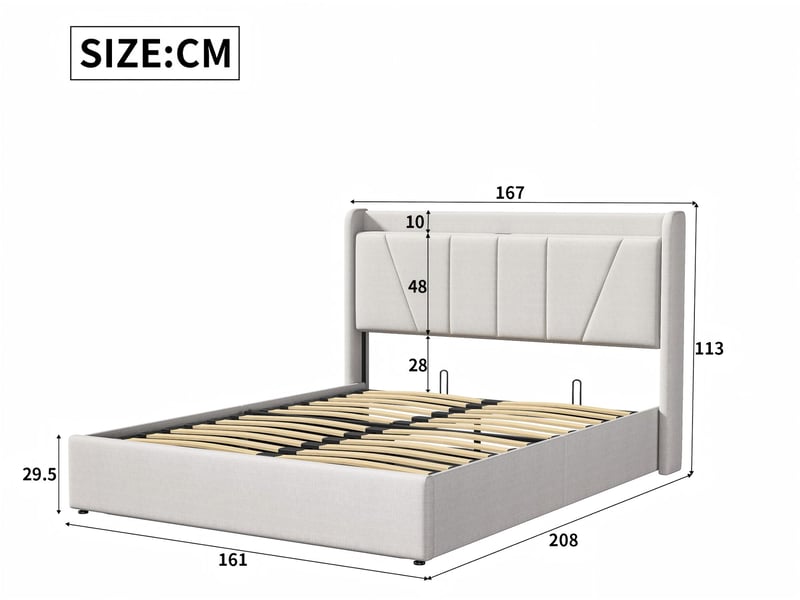  Lit coffre 160x200 cm - ports usb + type-c - tête de lit avec étagère - sommier relevable  - Conforama C