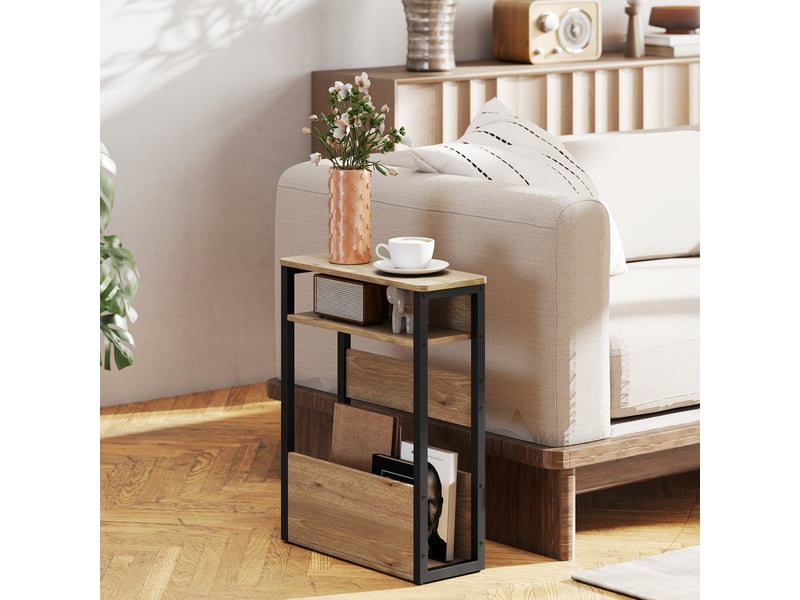  Table d'appoint table de chevet avec étagère à deux niveaux coins arrondis noyer 46l x 18p x 58,5h cm  - Conforama D