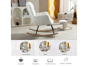 Chaise berçante avec repose-pieds escamotable en tissu teddy blanc
