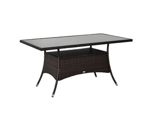 Table de jardin 150x85x74 cm en polyrotin avec plateau en verre de sécurité métal marron noir