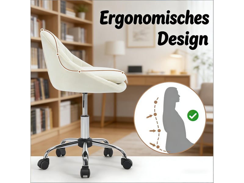  Chaise de bureau pivotante 360° réglable en hauteur - lpospi - velours beige, 52 × 52 × 72-82 cm  - Conforama E