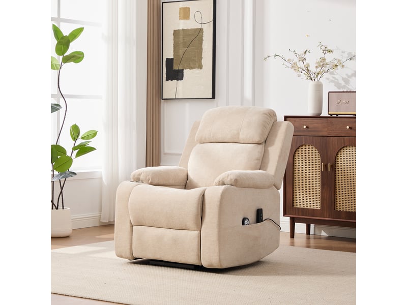 Fauteuil releveur électrique beige, relax massant chauffant, dossier et repose-pieds réglables pour salon - Conforama D