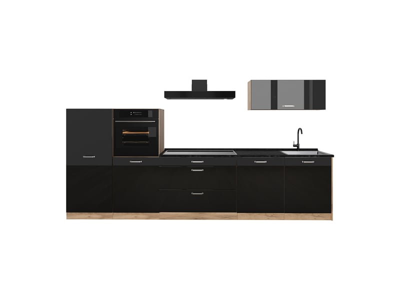  Vicco cuisine, noir haute brillancechêne doré, 340cm plan de travail anthracite  - Conforama A