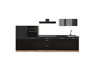 Vicco cuisine, noir haute brillancechêne doré, 340cm plan de travail anthracite