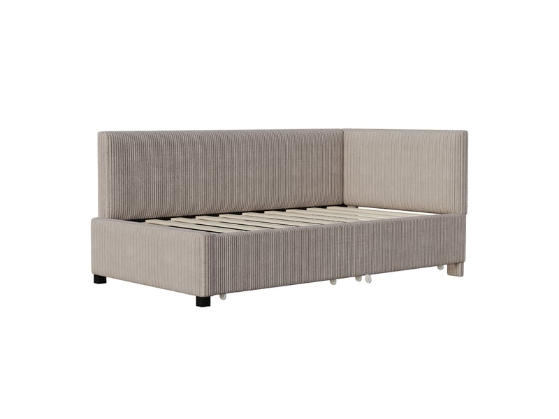 Lit banquette 90x200 cm en velours gris, 2 grands tiroirs de rangement et sommier à lattes - Conforama D
