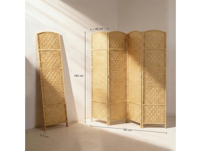  Paravent intérieur en bois 4 panneaux séparateur de pièce pliable pour salon chambre bois naturel 180 x 180 cm  - Conforama C