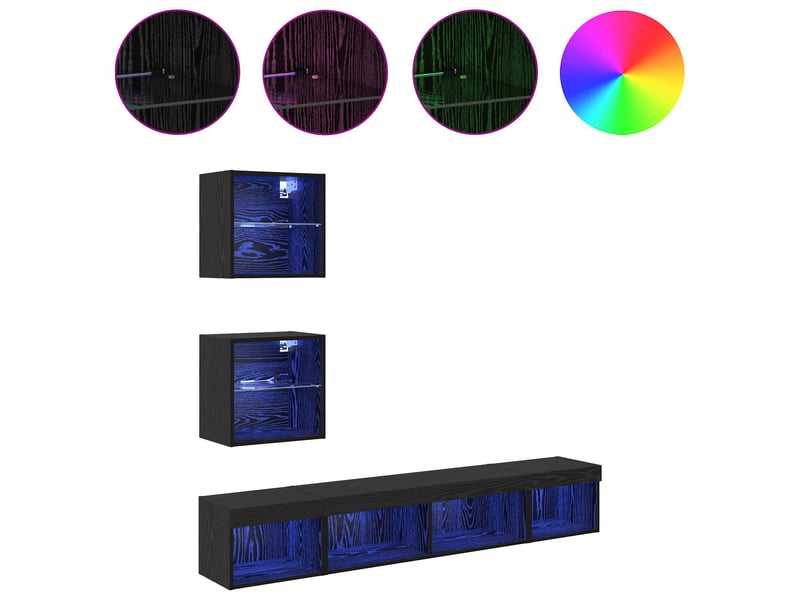  Unités murales tv avec led 5 pcs chêne noir bois d'ingénierie shl32014  - Conforama D