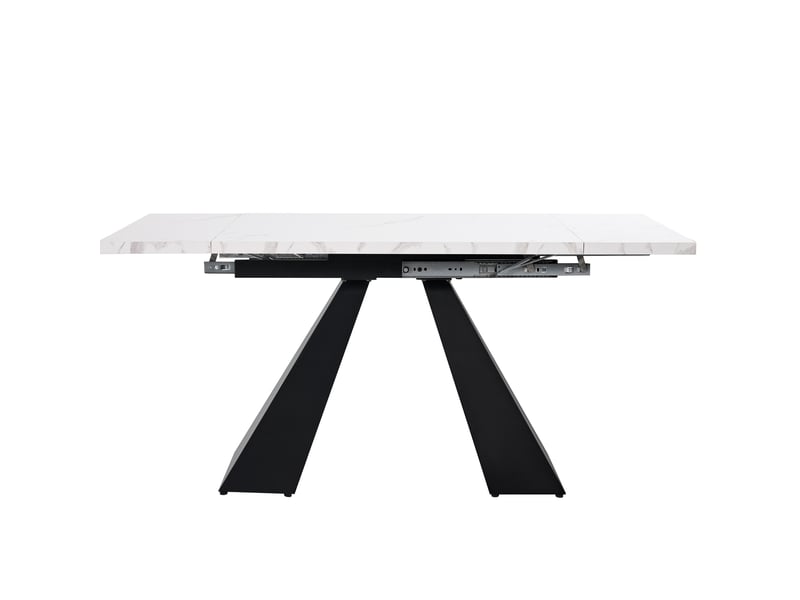  Table extensible (99)159×74x77cm, pieds en colonne, surface à motif marbre (non en marbre), mdf, métal, blanc et noir  - Conforama A