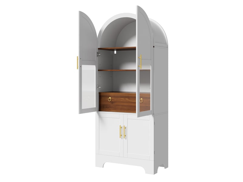 Buffet haut avec 4 portes et 1 tiroir et led 76x40x180 cm, blanc - Conforama E