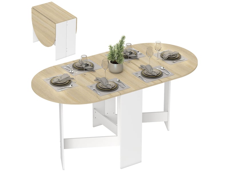  Table de cuisine pliante ovale à abattants, style moderne, 163 x 80 x 75 cm, couleur naturelle  - Conforama A
