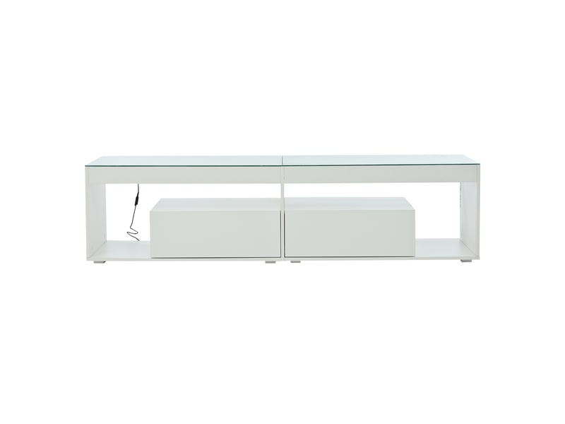  Meuble tv blanc brillant led – écran jusqu’à 70 pouces, 2 tiroirs, meuble bas moderne  - Conforama A