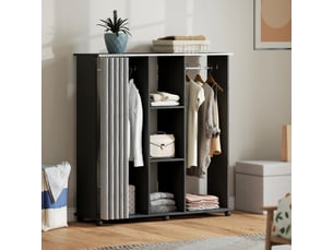 Armoire penderie meuble de rangement mobile 6 roulettes 120l x 40l x 128h cm en bois noir