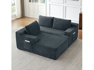 Canapé d'angle modulable 4 places 238x152x66 cm gris foncé en velours côtelé, canapé nuage sans montage