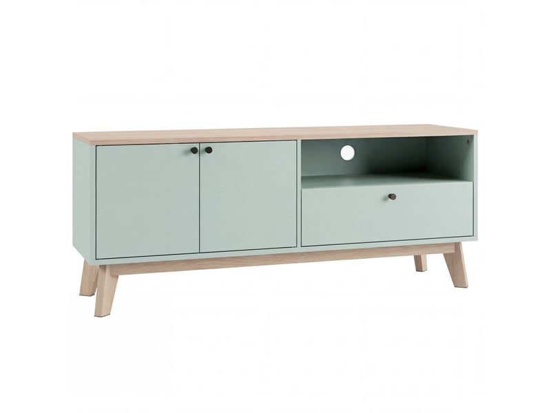  Meuble tv boioon rangement tiroir niche vert d'eau  - Conforama A