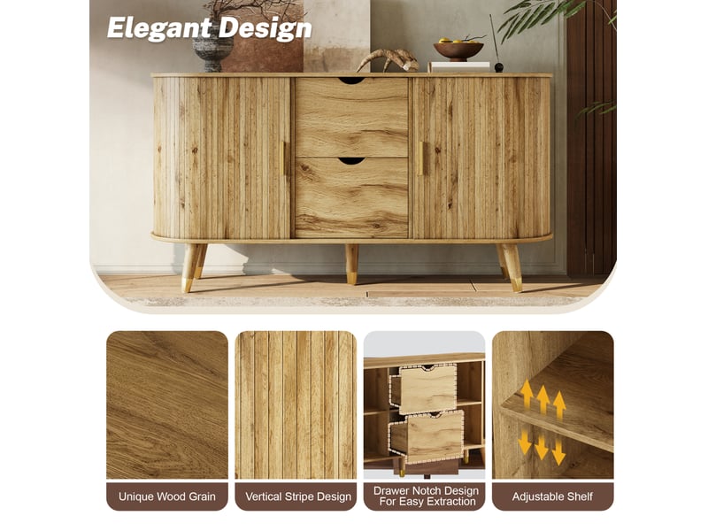 Buffet de rangement mdf effet bois naturel – 2 portes, 2 tiroirs – 140 x 40 x 79,5 cm - Conforama E