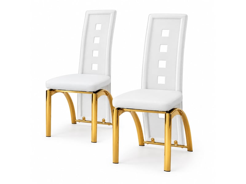  Lot de 2 chaises de salle à manger,43x49x102,5 cm,pu et métal doré,blanc  - Conforama A