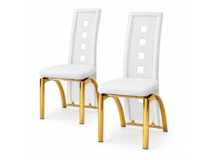 Lot de 2 chaises de salle à manger,43x49x102,5 cm,pu et métal doré,blanc