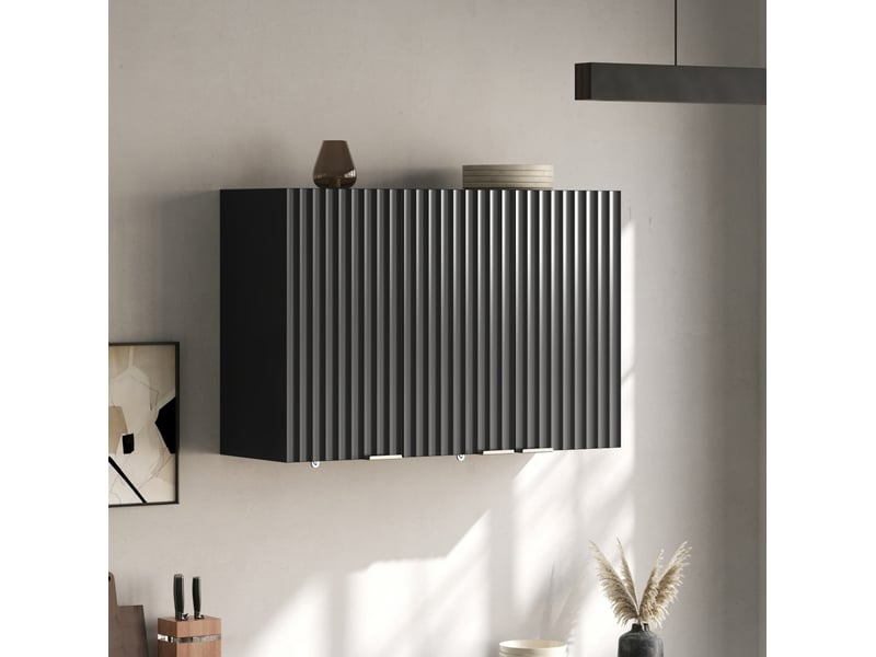  Meuble haut de cuisine mural 3 portes en mdf noir, 90x29x60 cm  - Conforama B