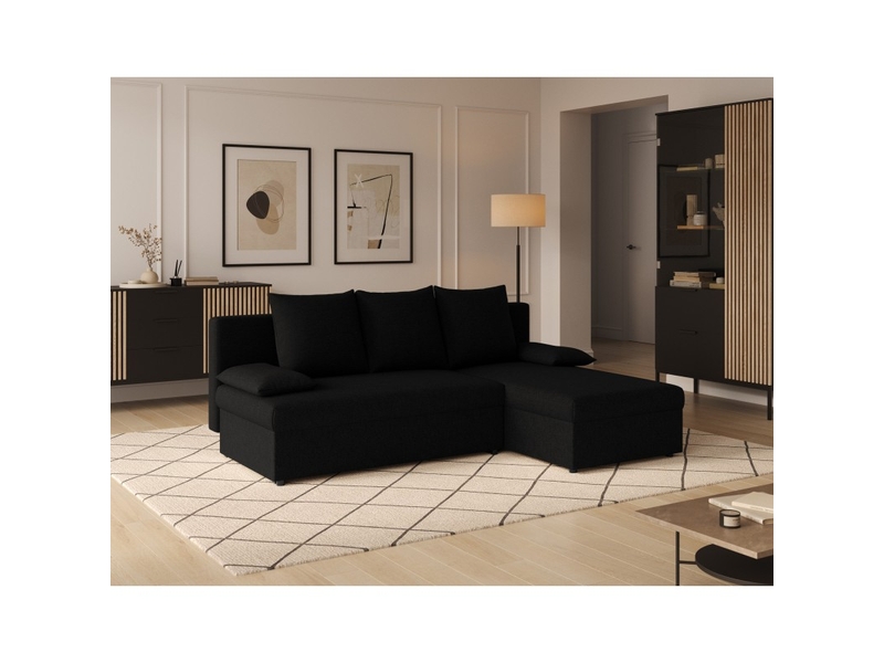  Canapé d'angle noir 3 places méridienne universelle 206x90x146cm gina  - Conforama B