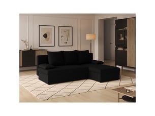 Canapé d'angle noir 3 places méridienne universelle 206x90x146cm gina