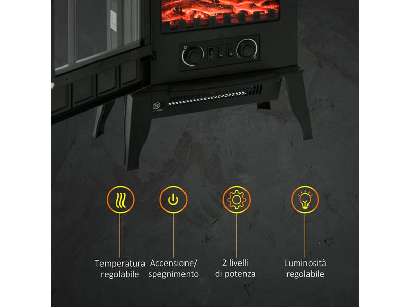  Cheminée électrique sur pied avec effet flamme réglable, chauffage 1000 w ou 2000 w, noire  - Conforama W