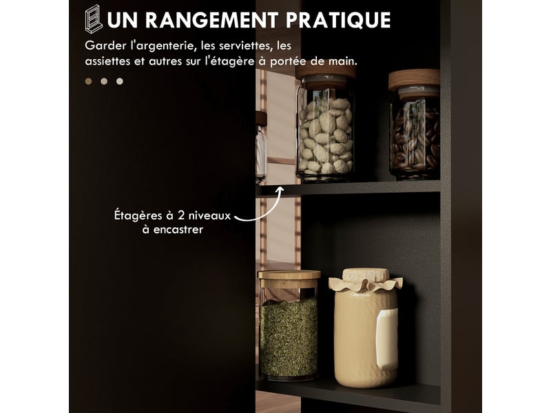 Table pliante de cuisine salle à manger amovible sur roulettes 75 x 140 x 74 cm chêne et noir coloris - Conforama E