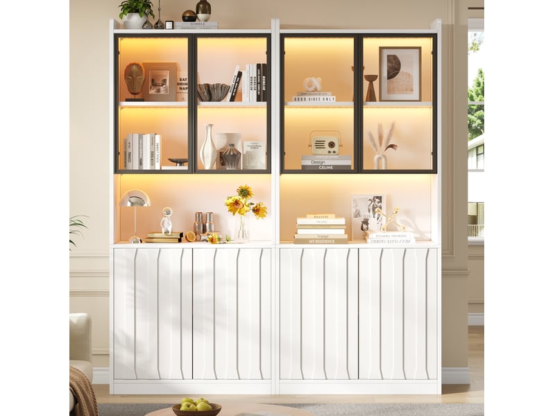  Vitrine tcqpz led 160 x 35 x 200 cm 2 pièces verre trempé blanc  - Conforama D