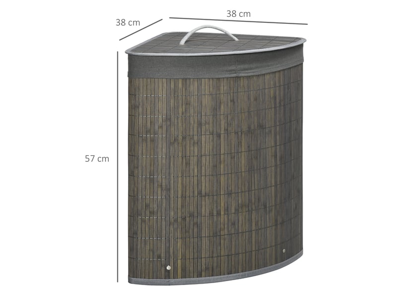  Panier à linge carré 38x38x57 cm avec couvercle et sac amovible bambou gris  - Conforama D